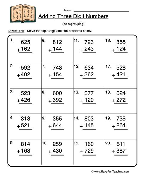 3 digit addition worksheets without regrouping|3 Digit Addition Worksheets Without Regrouping.